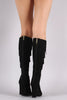 Perforated Scalloped Suede Lace-Up Boots