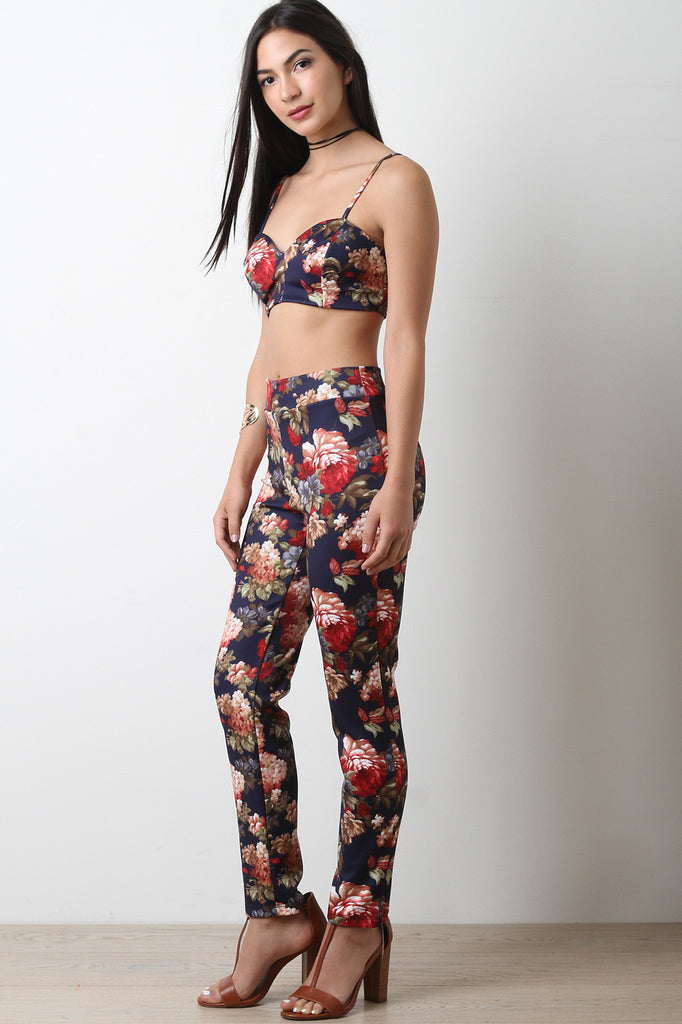 Floral Print Spaghetti Straps Crop Top