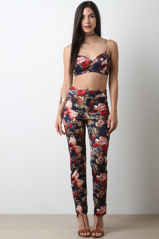 Floral Print Spaghetti Straps Crop Top