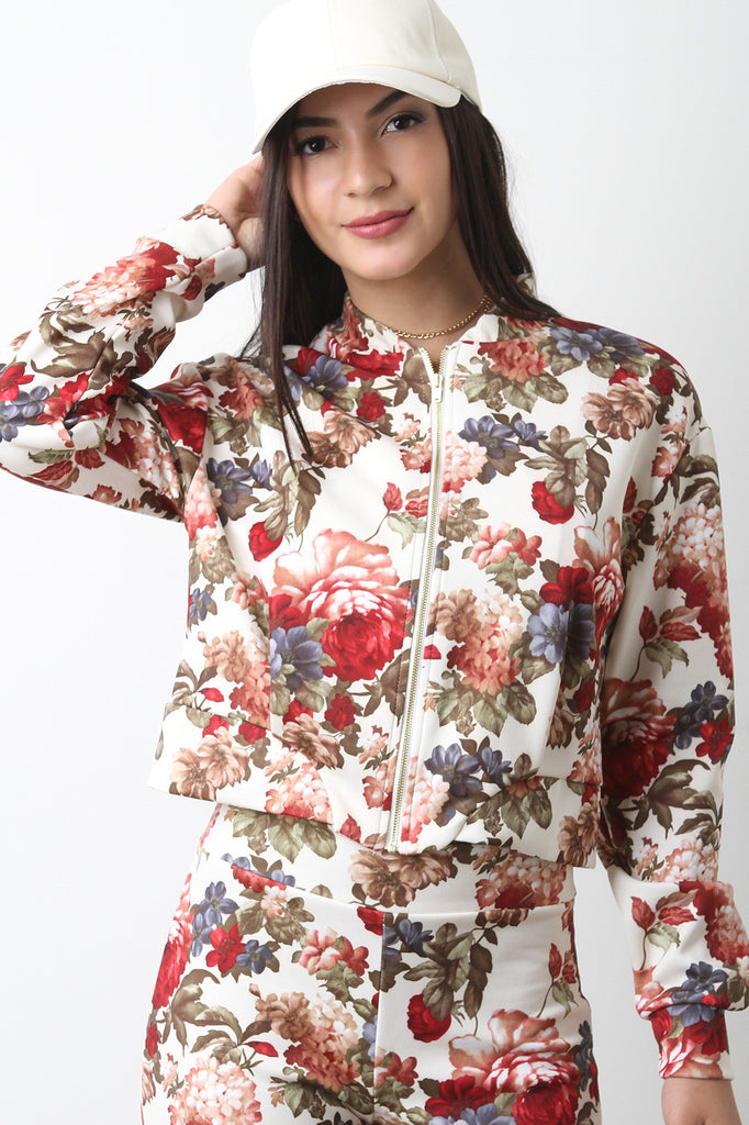 Floral Print Long Sleeve Zip-Up Jacket