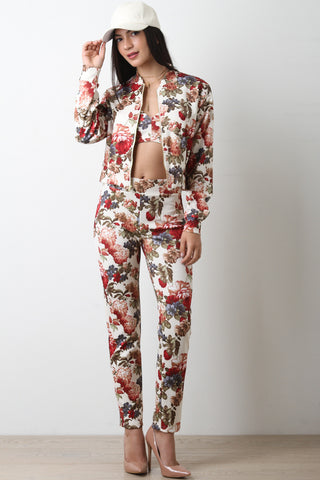 Floral Print Long Sleeve Zip-Up Jacket