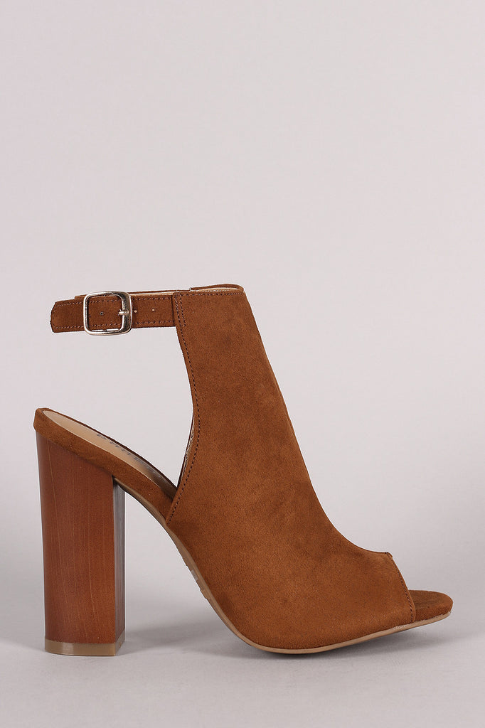 Bamboo Suede Ankle Strap Chunky Heeled Mule Booties