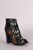 Bamboo Geo Caged Peep Toe Chunky Heel