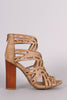 Bamboo Geo Caged Peep Toe Chunky Heel