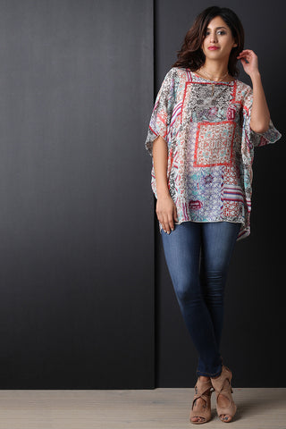 Patchwork Floral Print Chiffon Top