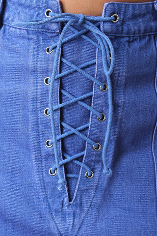 Lace-Up Denim Skirt