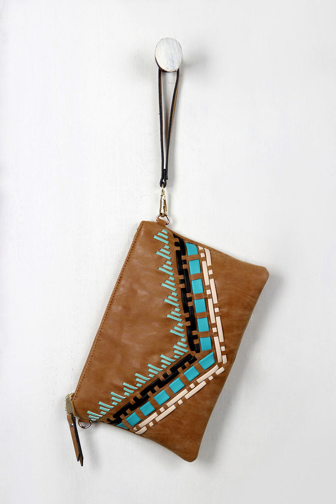 Native Contrast Stitched Clutch