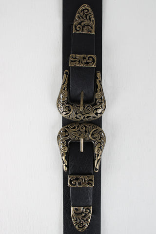 Double Buckle Etched Cutout Belt