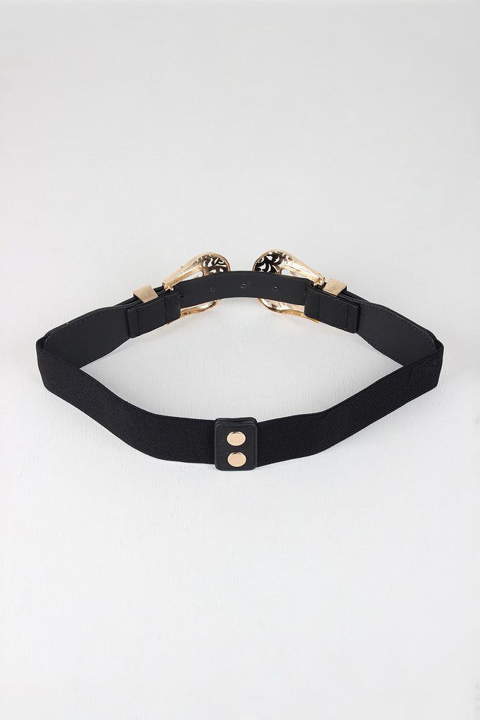 Double Buckle Etched Cutout Elastic Belt