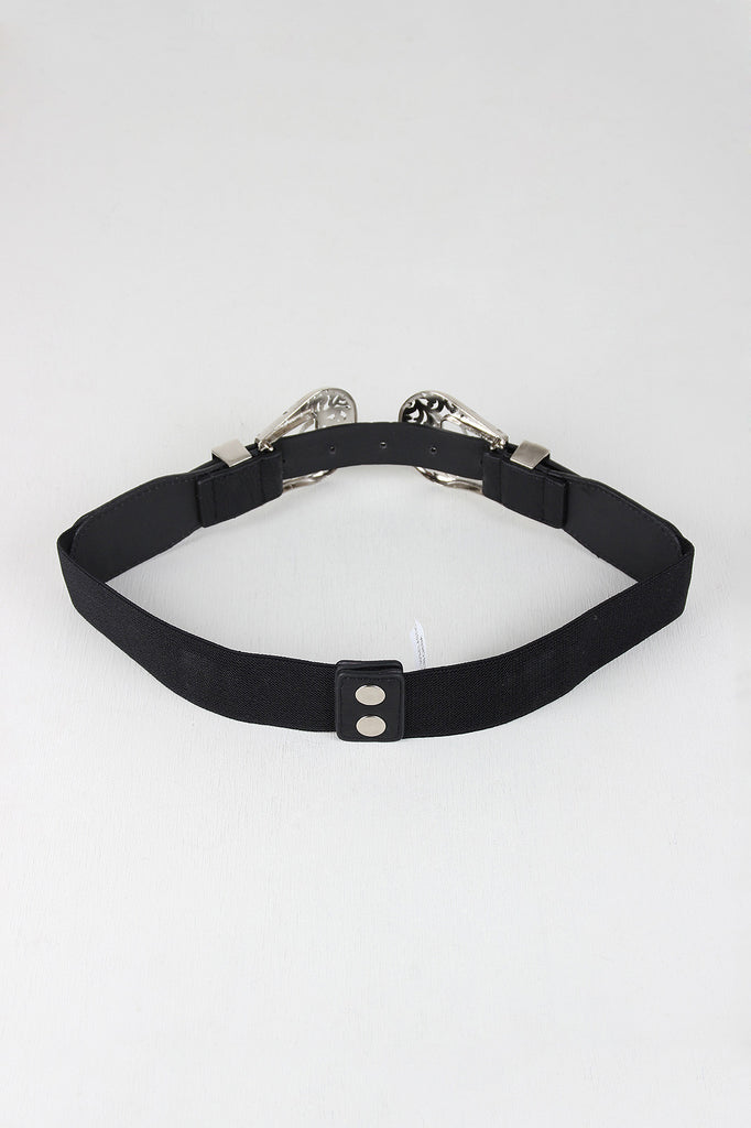 Double Buckle Etched Cutout Elastic Belt