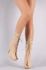 Nubuck Peep Toe Lace-Up Mid-Calf Boots