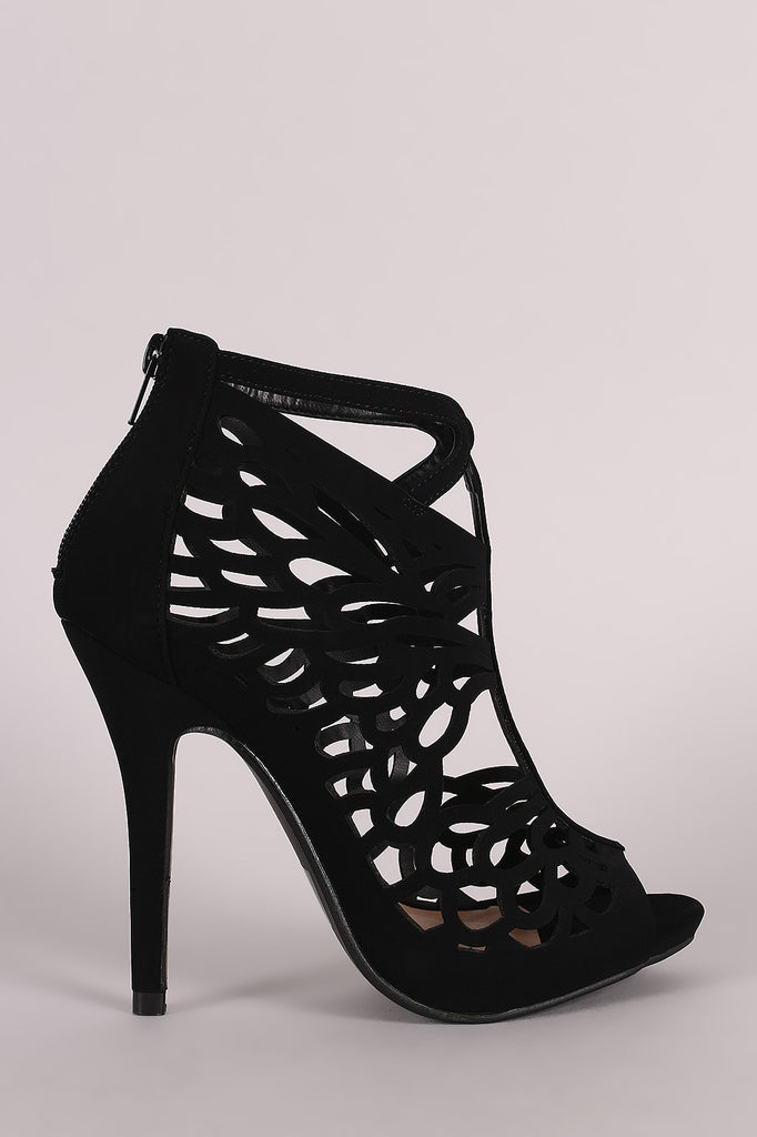 Nubuck Butterfly Wing Cutout Caged Stiletto Heel