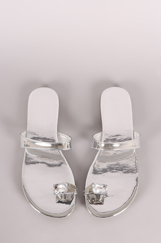 Patent Gemstone Toe Ring Slip On Flat Sandal