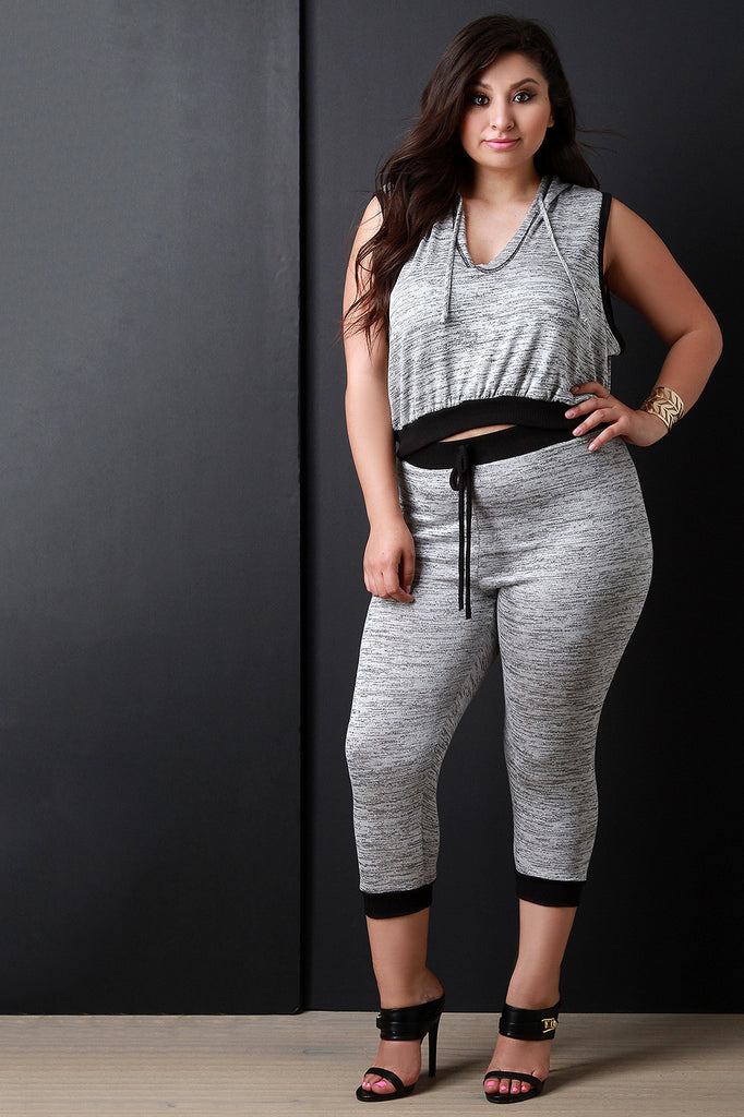 Marled Knit Contrast Capri Joggers