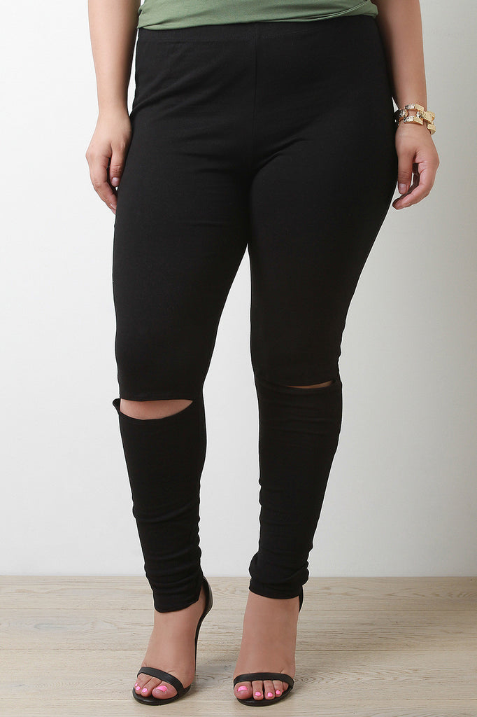 Solid Knee Slit Leggings