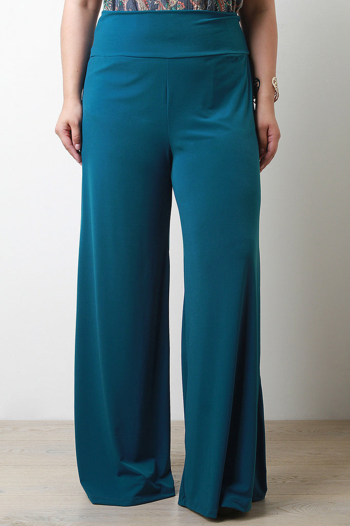 Solid High Waisted Wide Legs Pants