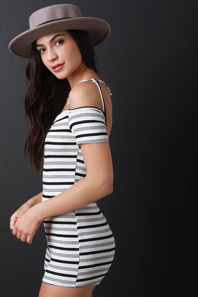 Striped Open Shoulder Romper