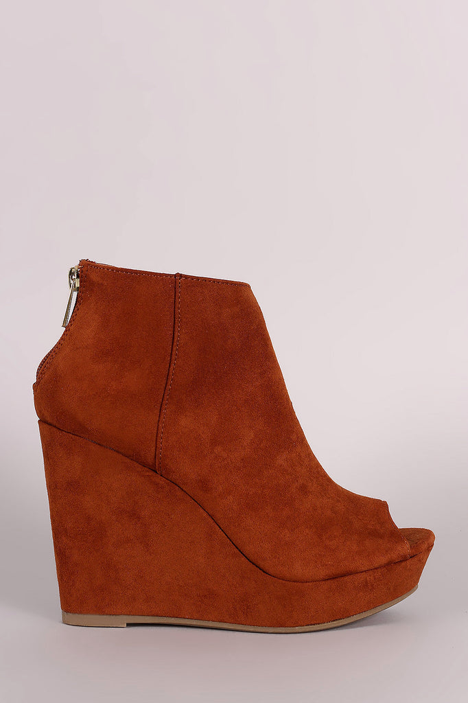 Bamboo Vegan Suede Peep Toe Wedge Booties