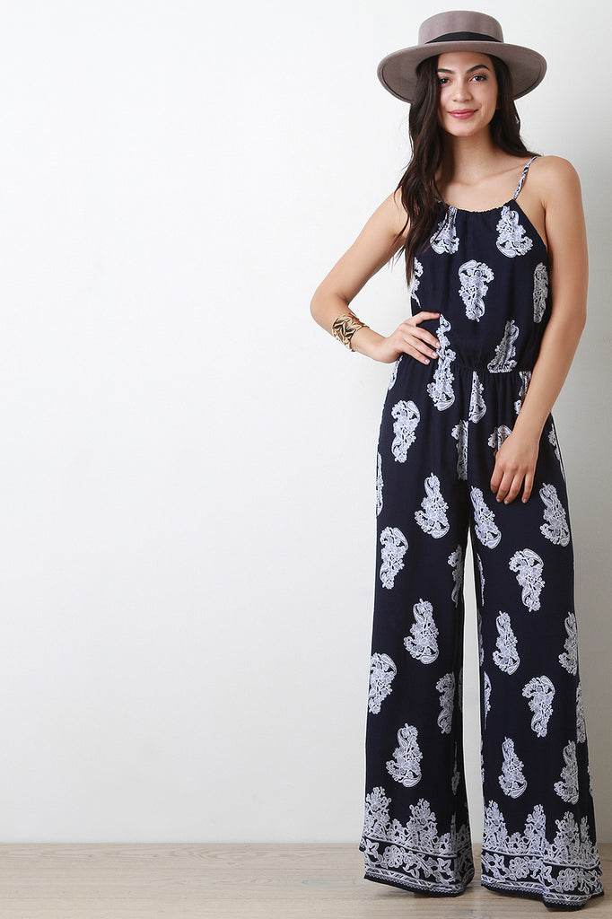 Paisley Printed Spaghetti Strap Jumpsuit