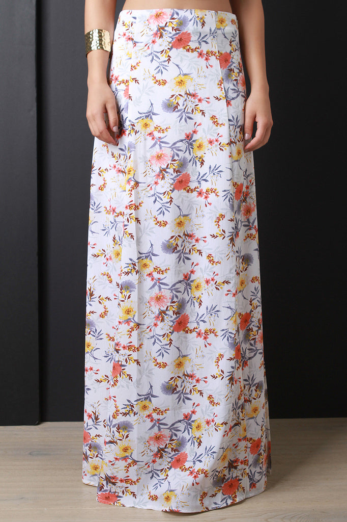 Floral Print Deep Slit Maxi Skirt