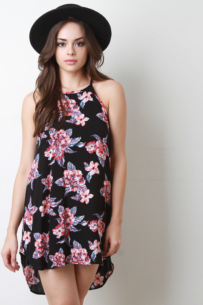 Peony Floral Print Sleeveless Shift Dress