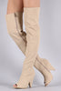 Nubuck Peep Toe Cone Heeled Over-The-Knee Boots