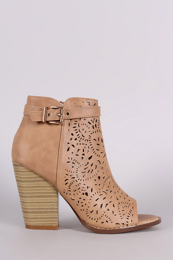 Perforated Side Buckle Peep Toe Booties