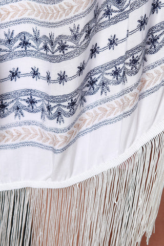 Printed Stripe Fringe Hem Poncho