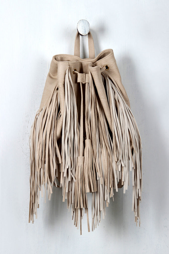 Boxy Fringe Drawsting Backpack