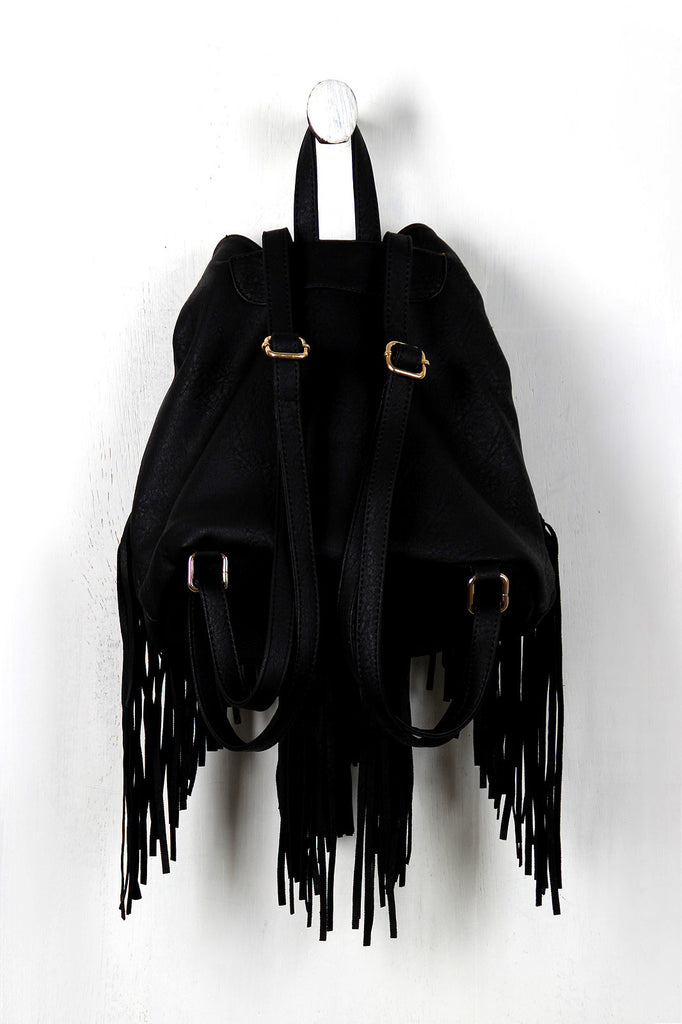 Boxy Fringe Drawsting Backpack