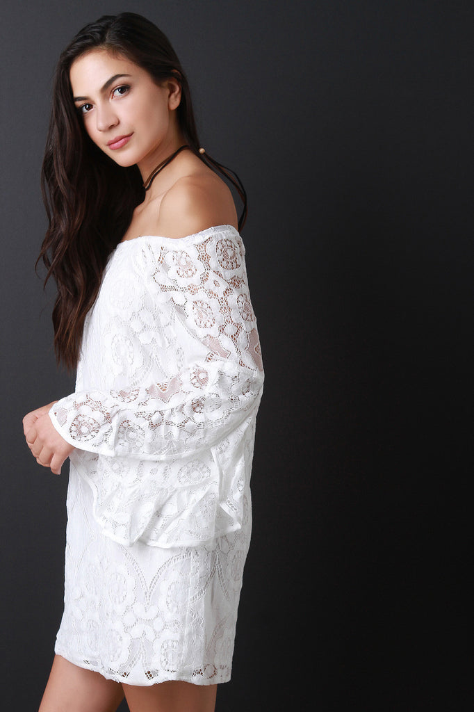 Lace Off the Shoulder Tulip Sleeve Mini Dress