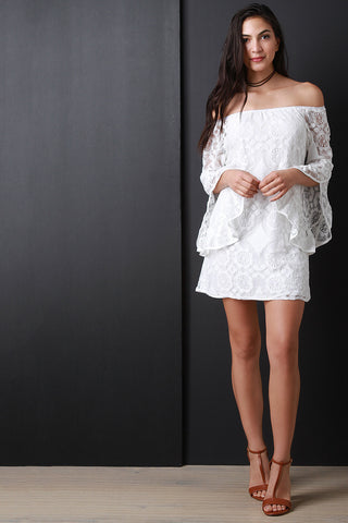 Lace Off the Shoulder Tulip Sleeve Mini Dress