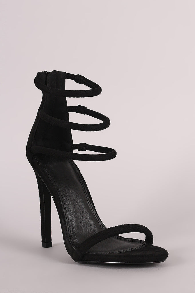 Suede Triple Ankle Strap Single Sole Heel