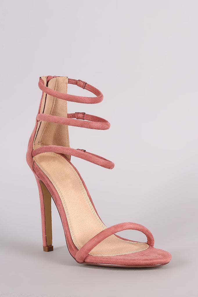 Suede Triple Ankle Strap Single Sole Heel