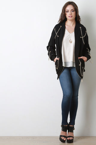 Chain Accent Zip Up Longline Jacket