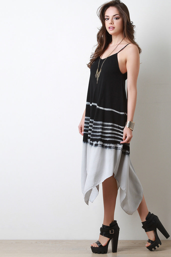 Striped Tie Dye Handkerchief Hem Maxi Dress