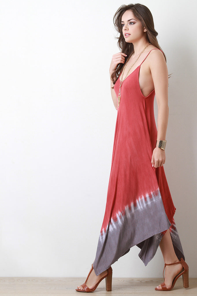 Tie Dye Handkerchief Hem Maxi Dress