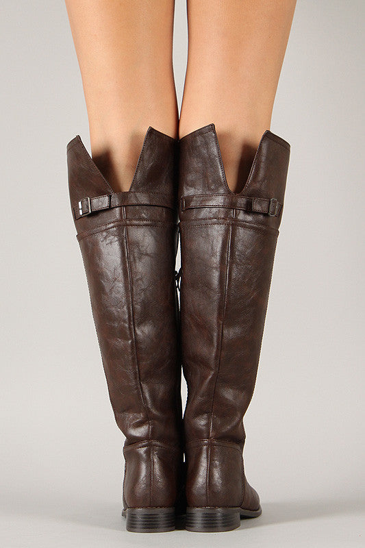 Breckelle Buckle Round Toe Riding Thigh High Boot