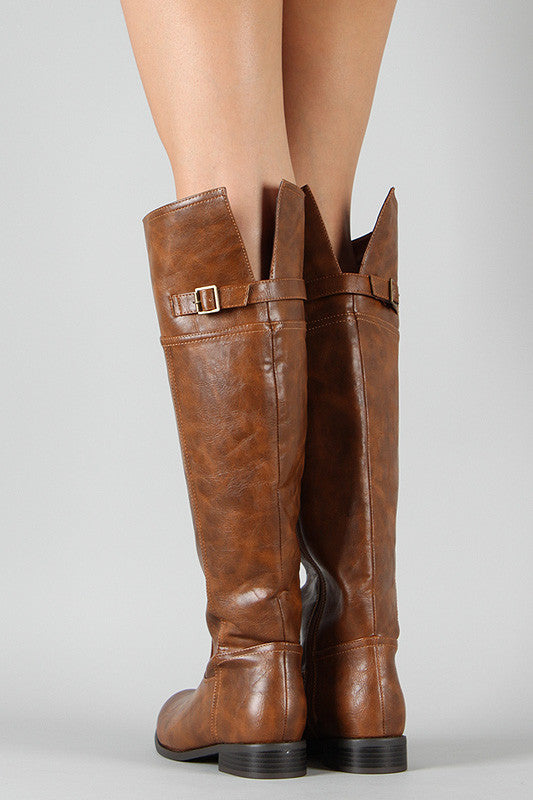 Breckelle Buckle Round Toe Riding Thigh High Boot